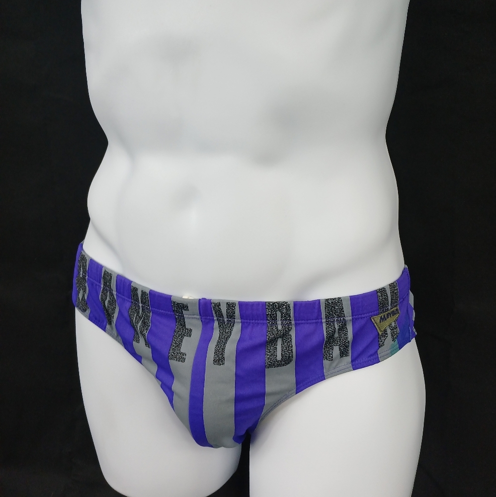 Purple and Gray Striped Swim Briefs